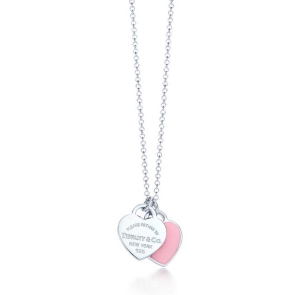 Tiffany and Co. Pink mini double heart tag pendant